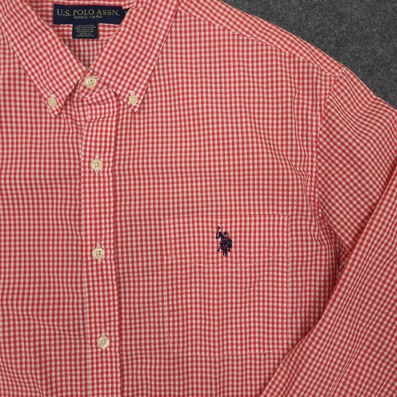 U.S.‎ Polo Assn. Men's XL Red Gingham Check Long Sleeve Button Down Shirt - Picture 4 of 9